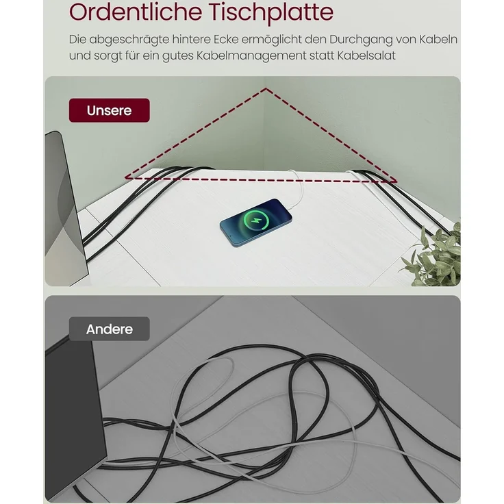 VASAGLE Eckschreibtisch, L-förmiger Computertisch, 149 x 149 x 76 cm, platzsparender Bürotisch, Homeoffice, Gaming, ahornweiß LWD073W01 – Bild 5