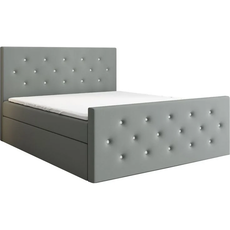 A&J MöbelLand GmbH Boxspringbett REINN mit Kristallknöpfen verziert. (Boxspringbett mit Bettkasten und gepolstertem Kopfteil. Inclusive Topper !, TOP ANGEBOT), Länge 216 cm Höhe 106 cm – Bild 5