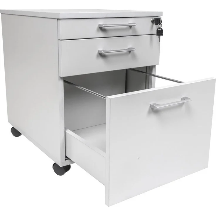 Schreibtisch und Holz Rollcontainer, 3 Schübe, grau, 180x80x75 cm – Bild 5