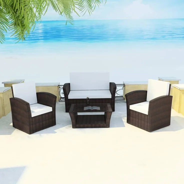 vidaXL 4-tlg. Garten-Lounge-Set mit Kissen Poly Rattan Braun 42641