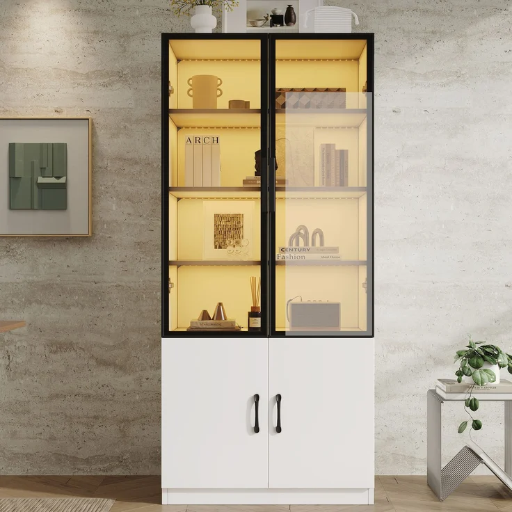 Vitrine 60x40x160 cm in Weiß mit Rauchglas, LED-App-Steuerung und 2 Türen – Bild 2