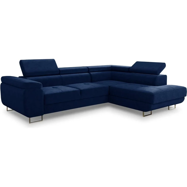 Ecksofa Caris mit Schlaffunktion, Bettkasten und einstellbare Kopfstützen (Dunkelblau (Kronos 09), Ecksofa Rechts) – Bild 1