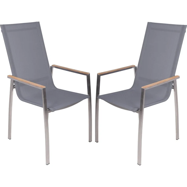 Stapelstuhl PAVIA 2er Set: Eleganter Stahlstuhl mit Teakholz-Armlehnen