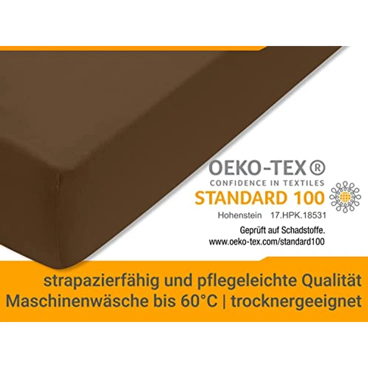 npluseins klassisches Jersey Spannbetttuch - vielen Farben + Größen - 100% Baumwolle 159.192, 120x200 cm, Schokobraun – Bild 7