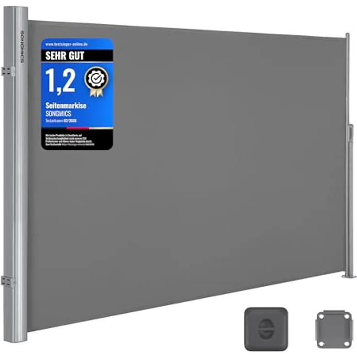 SONGMICS Alu-Seitenmarkise, ausziehbar, 180x400 cm, Blickdicht, Sonnenschutz, blickdicht, Seitenrollo, für Balkon, Terrasse, Garten, grau GSA184G03 – Bild 2