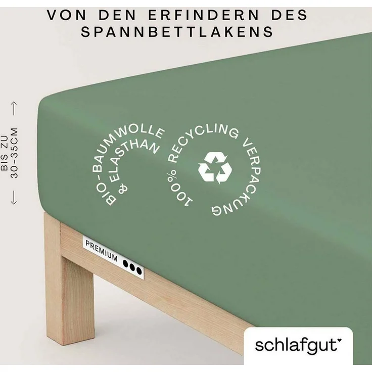 Schlafgut Spannbettlaken Premium, Gummizug: rundum, (1 Stück), Mako-Zwirn-Jersey, Green Mid, XL 180x200 cm - 200x220 cm – Bild 1
