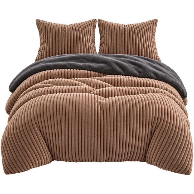 Leonado Vicenti Bettwäsche CORD Optik, Teddy Plüsch, Cashmere Touch, Fleece, 2 teilig, Winter, Wendeseite Anthrazit, flauschig, warm, Nicky-Plüsch – Bild 1