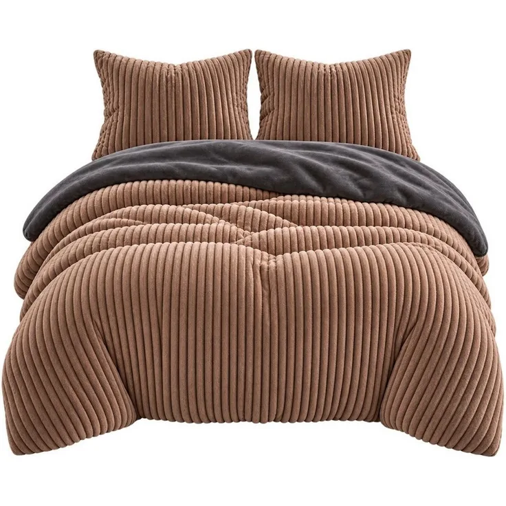 Leonado Vicenti Bettwäsche CORD Optik, Teddy Plüsch, Cashmere Touch, Fleece, 2 teilig, Winter, Wendeseite Anthrazit, flauschig, warm, Nicky-Plüsch