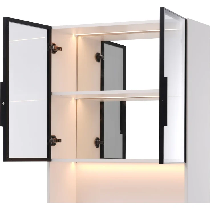 ZUBALIYA Glasvitrine 70 × 30 × 170 cm mit LED-Beleuchtung und Spiegelrückwand, Vitrinenschrank mit grauen ESG-Glastüren, MDF, Ausstellungsschrank für Wohnzimmer, Küche und Esszimmer – Bild 16