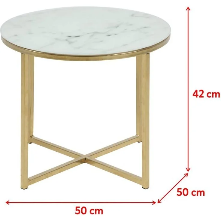 Selsey BAKAR - Beistelltisch/Couchtisch im Glamour Stil, Marmoroptik mit Metallgestell in Gold, rund 50 cm – Bild 3