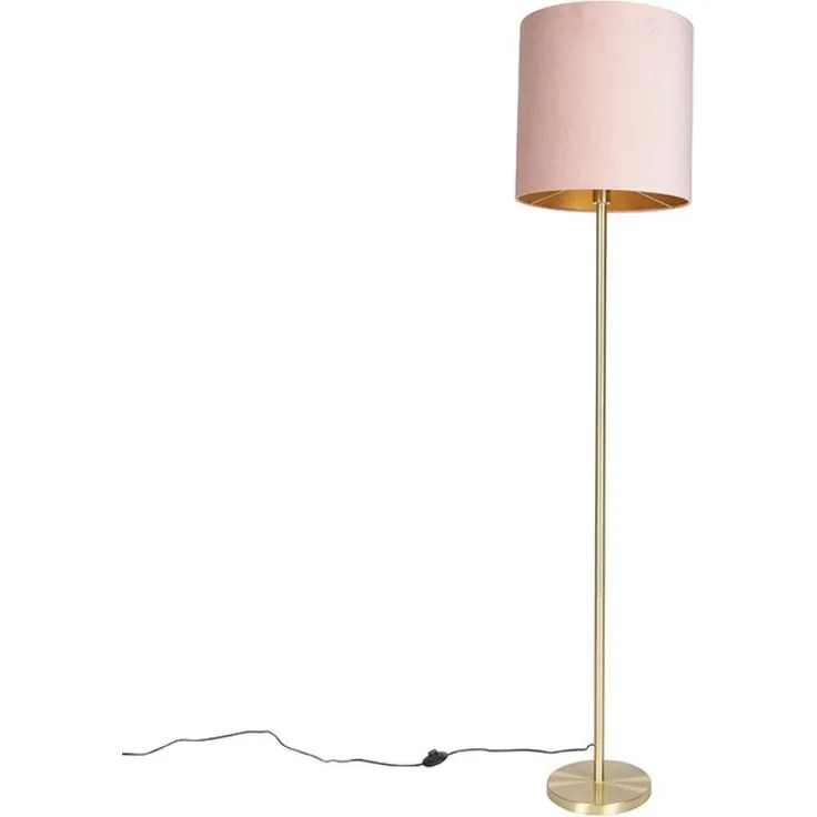 Qazqa Stehlampe Simplo, ohne Leuchtmittel, E27, Rosa, Modern, Textil, 1-flammig