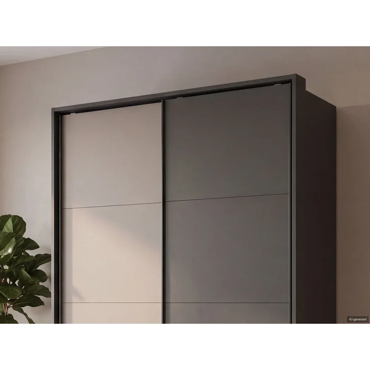 Schwebetürenschrank 2trg Kleiderschrank 138cm Grafit 1xTür Sandgrau Passepartout – Bild 5