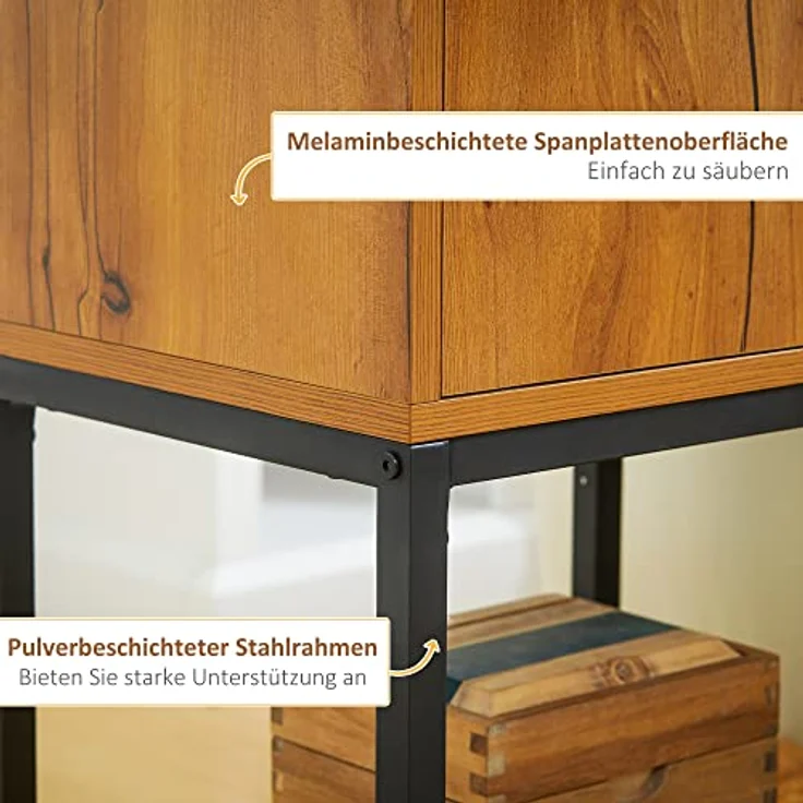HOMCOM Konsolentisch mit Stauraum, Sofatisch Flurtisch im Industriedesign, Beistelltisch (Couchtisch, 1-St, Beistelltisch), Stahl, Natur, 40 x 30 x 76 cm – Bild 6