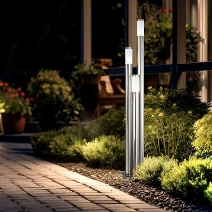 LED Stehlampe, Edelstahl, 3-Säulen, H 170 cm – Bild 3