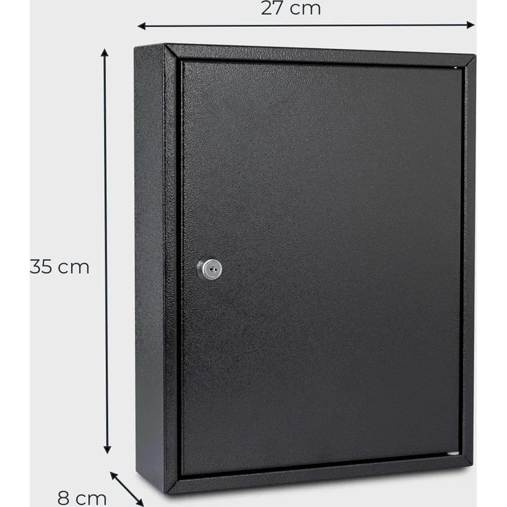 HMF Schlüsselkasten Abschließbarer Schlüsselschrank mit 42 Haken (Inkl. Schlüsselanhänger), verstellbare Hakenleisten, 35 x 27 x 8 cm, schwarz – Bild 3