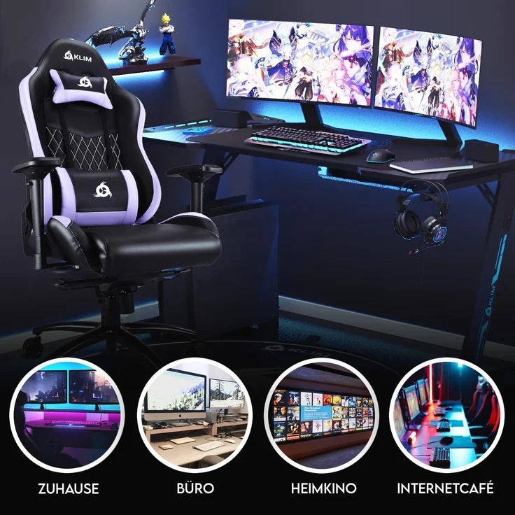 KLIM Esports Gaming Stuhl Lila mit Lenden- und Nackenstütze – Bild 5
