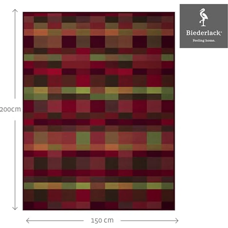 Wohndecke Color Squares red, rot-bunt karierte Decke in 150x200, Baumwoll-Mix, Biederlack, Made in Germany – Bild 3