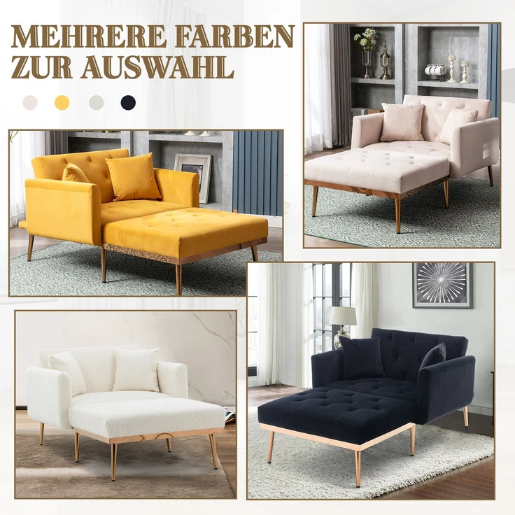 Relaxsessel mit verstellbarer Rückenlehne,3-stufig klappbarer Ruhesessel aus Plüschstoff mit 2 Kissen,Schwarz – Bild 5