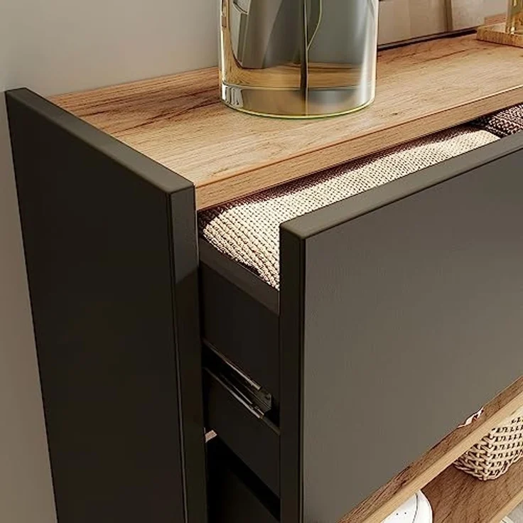 Lomadox Schuhschrank ABERDEEN-01 graphit mit Eiche Nb, ideal für schmale Flure, 110/57/22 cm – Bild 6