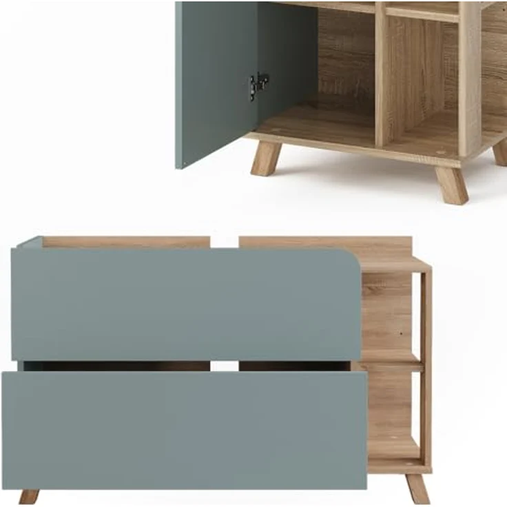 Vichy Badmöbel-Set Karen, Sonoma/Blau, 3-teilig mit elegantem Waschbeckenunterschrank und geräumigem Spiegelschrank – Bild 5