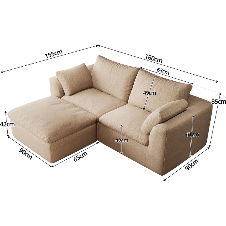 3-Sitzer Ecksofa B 180 x T 155 x H 83 cm mit Leinenbezug in Khaki – Bild 4