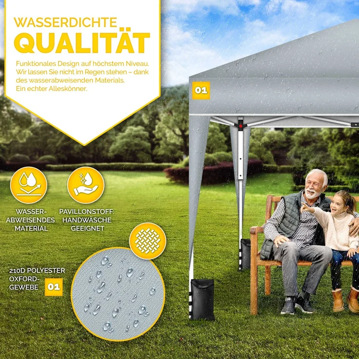 tillvex Partyzelt 3x3 m – Wasserdichter Pavillon Grau, Pop-Up Faltpavillon mit UV-Schutz 50+, Sandsäcken & Tragetasche – Bild 9