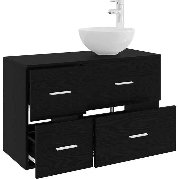 vidaXL Badezimmerschrank-Set 2 stk. Schwarz Eichen-Optik 3403945 – Bild 3