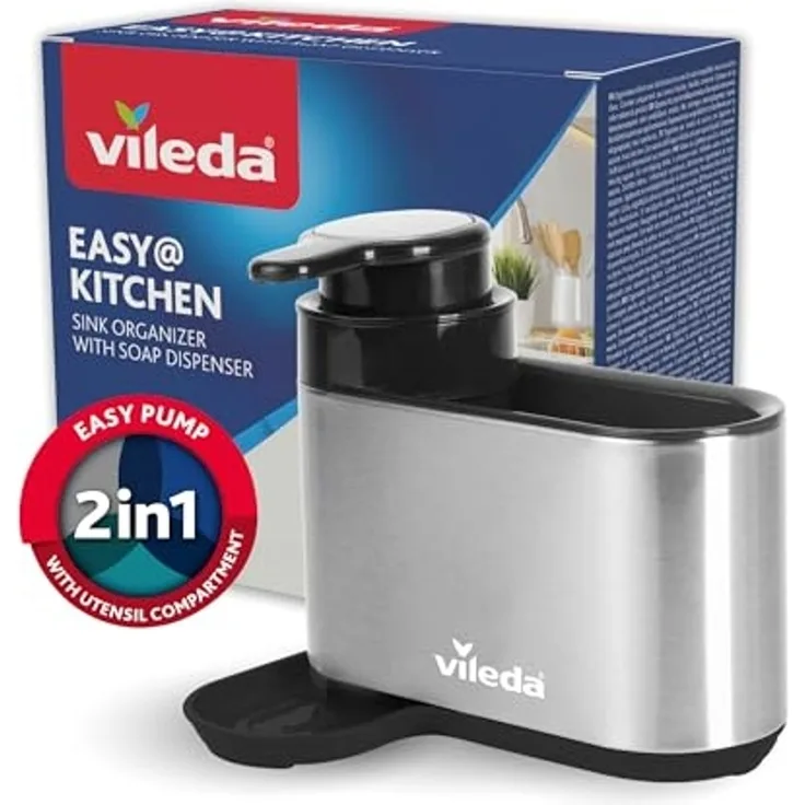 Vileda Küchenorganizer-Set Spülbeckenorganizer mit Seifenspender Edelstahl, (Set, Set), mit Seifenspender für Schwämme & Bürsten