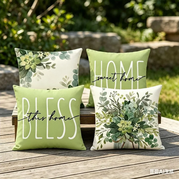 Diwzbyn Kissenbezug 4er Set Wasserdichter Outdoor Kissenbezug 45x45cm, Gartenkissen, Sommer Modern Dekokissen für Balkon Garten Sofa Couch – Bild 2