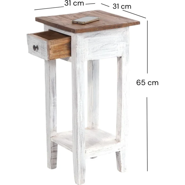 Telefontisch DRAWER 65 Mahagoni Recyclingholz, mit Schublade 05 weiß-natur – Bild 2