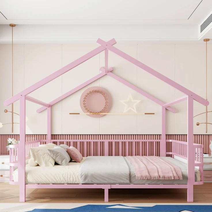 ZUBALIYA Kinderbett 140 × 200 cm, Metall, Schutzgitter, Rosa – Bild 2