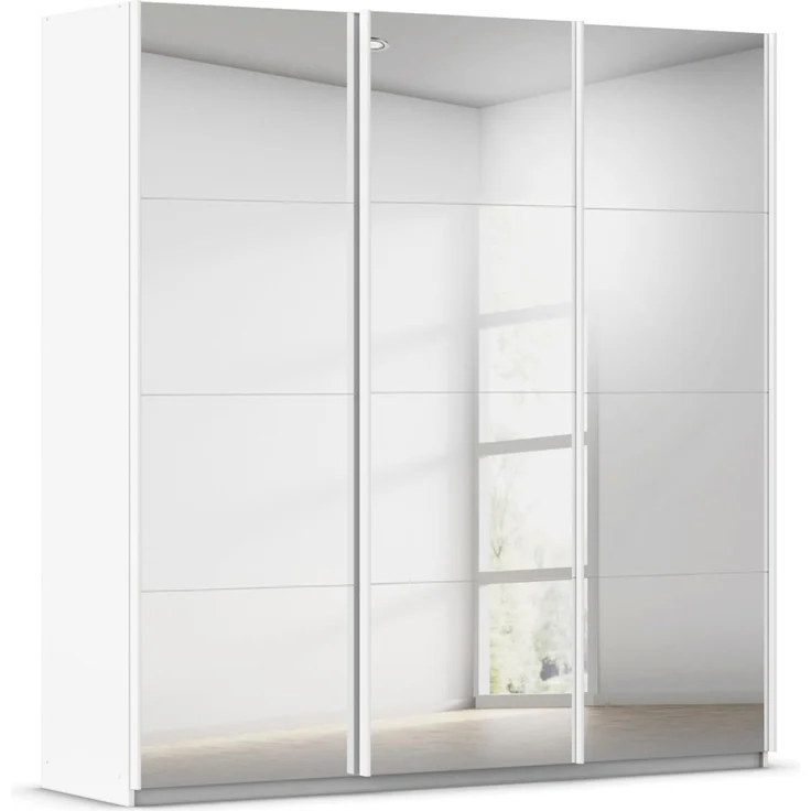 Rauch Möbel Kulmbach, Kleiderschrank mit Schwebetüren für Schlafzimmer, Kinderzimmer, Jugendzimmer, Garderobe, Flur, 3-türig, mit Spiegel, Zubehör Classic, Farbe Weiß, Breite 203 cm