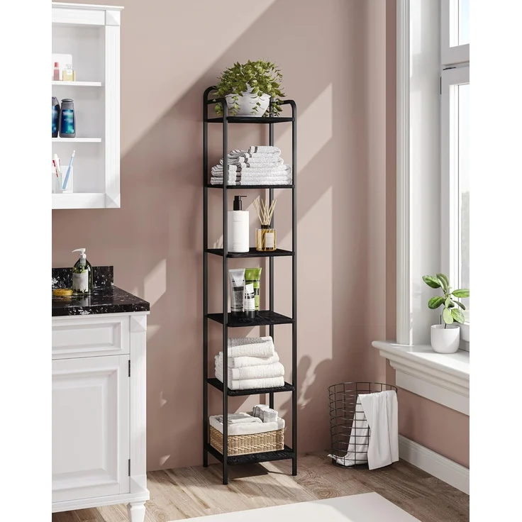 Bücherregal, Regal, Standregal, Schmales Bücherregal, Industrielles Eckregal, Schlankes Regal für Heimbüro, Wohnzimmer, Schlafzimmer, Küche, 6 Ebenen Schwarz – Bild 8