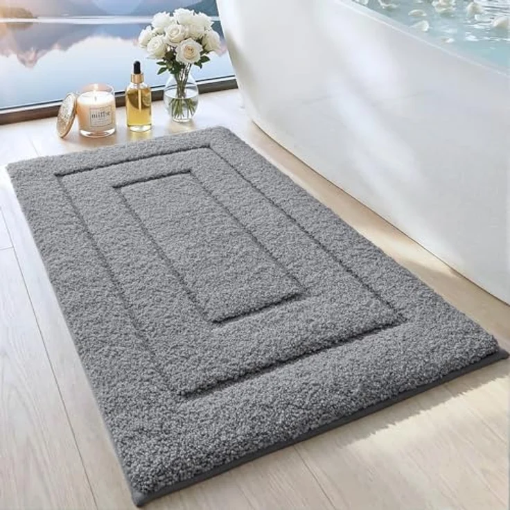 DEXI Badteppich rutschfeste,weicher Badezimmerteppich Wasserabsorbierend Badematte maschinenwaschbar Badvorleger für Dusche,Badewanne und Toilette - Grau,40x60 cm – Bild 2