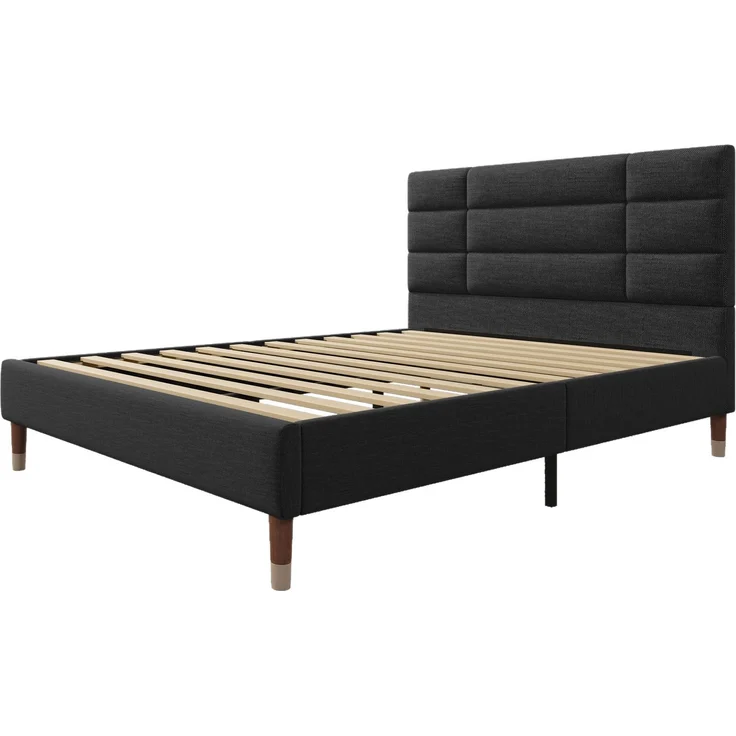 Polsterbett 140x200 cm Doppelbett mit Lattenrost und Kopfteil, Leinenbezug in Schwarz, für Erwachsene & Jugendliche – Bild 8