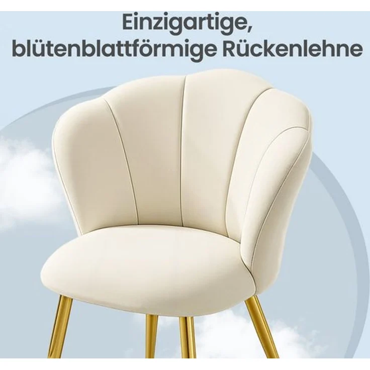 VASAGLE Esszimmerstuhl Blütenblattförmige Rückenlehne, gepolsterter Schminktischstuhl, Samt, bis 150 kg belastbar, Stahlbeine, für Küche, Wohnzimmer, Schlafzimmer – Bild 5