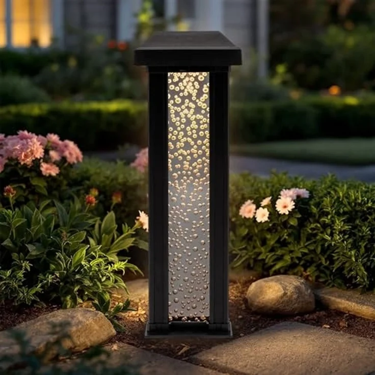 Spetebo LED Solarleuchte Gartenstecker im Sprudelsäule Design - 30 cm, Solar betrieben, LED fest integriert, warm weiß, stimmungsvolles Lichtspiel – Bild 1