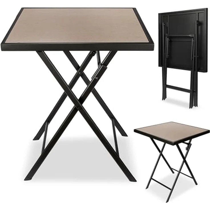 BRUBAKER Gartentisch Bergamo - 58 x 58 cm Balkontisch wetterfest (1-St, Campingtisch eckig mit Stein Optik - Klapptisch für Balkon, Terrasse), Metall Beistelltisch klappbar - Bistrotisch – Bild 2