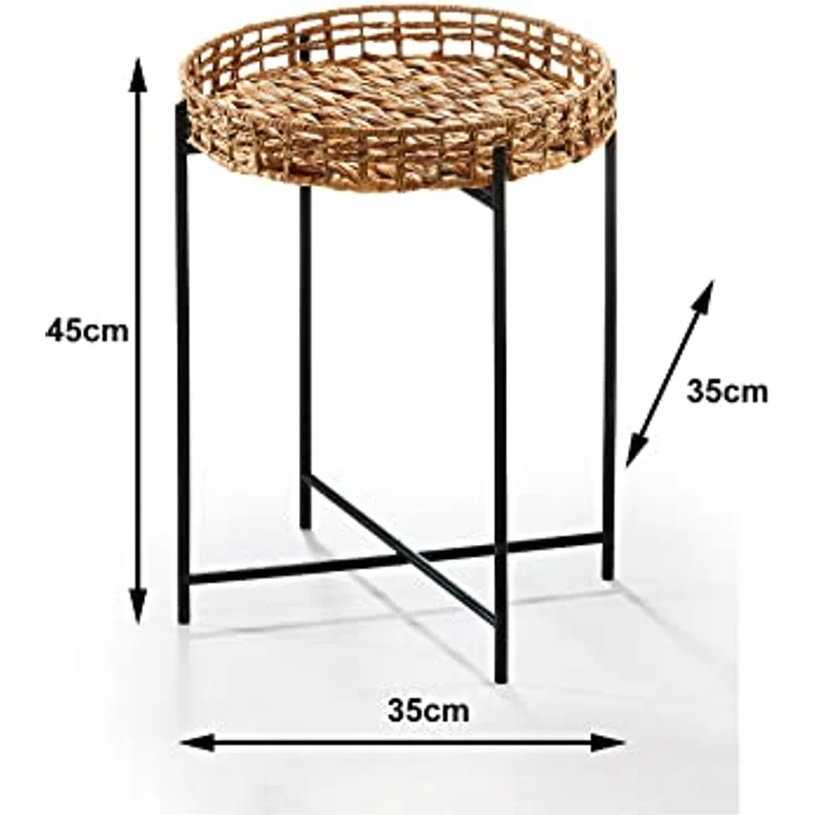 Kobolo Beistelltisch Dekotisch TEATIME aus Wasserhyazinthe und Metall (schwarz und natur, 1-St, Gestell und Tablett) – Bild 2