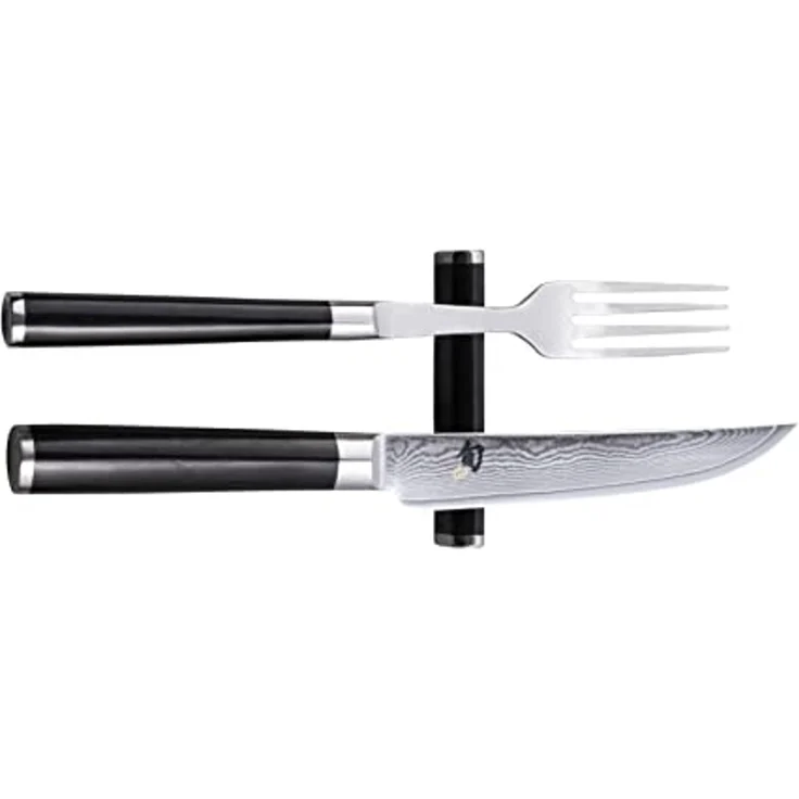 KAI Besteck-Set Gabel + Steakmesser + MesserbänkchenBesteck-Set Gabel + Steakmesser + Messerbänkchen Shun Classic Set DM-0907 – Bild 1