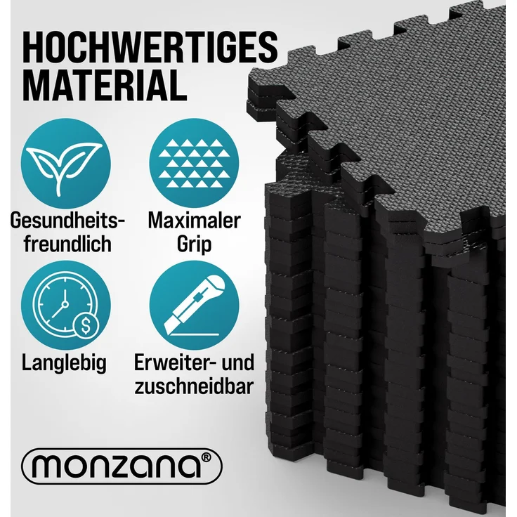 MONZANA® Bodenschutzmatten Fitness Randstücken 30 x 30cm Rutschfest Puzzlematte Trainingsmatten Fitnessgeräte Schwarz – Bild 6