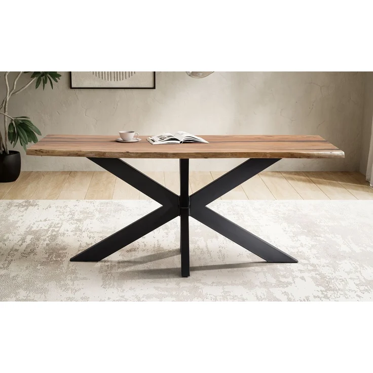 Epoxidharz Esstisch 180x90cm "Varna" Akazie massiv & Metall schwarz – Bild 3