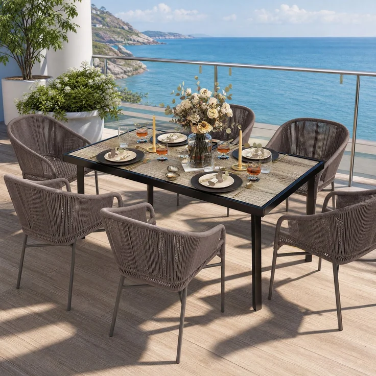 Gartentisch 145 x 85 x 72 cm für 6 Personen – rechteckiger Esstisch in Holzoptik mit Stahlgestell – Bild 2