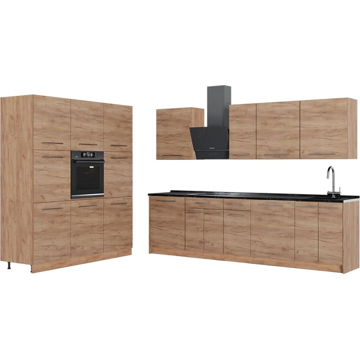 Küchenzeile Fame-Line Goldkraft Eiche/Goldkraft Eiche 460 cm, AP Anthrazit Vicco – Bild 1