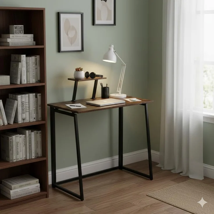 FurnitureR Klappbarer Schreibtisch mit Monitorständer, platzsparender Computertisch aus Holz und Metall im Industrial Design, zusammenklappbarer Arbeitstisch für Home Office, 80×40×75 cm,Vintage Braun – Bild 7