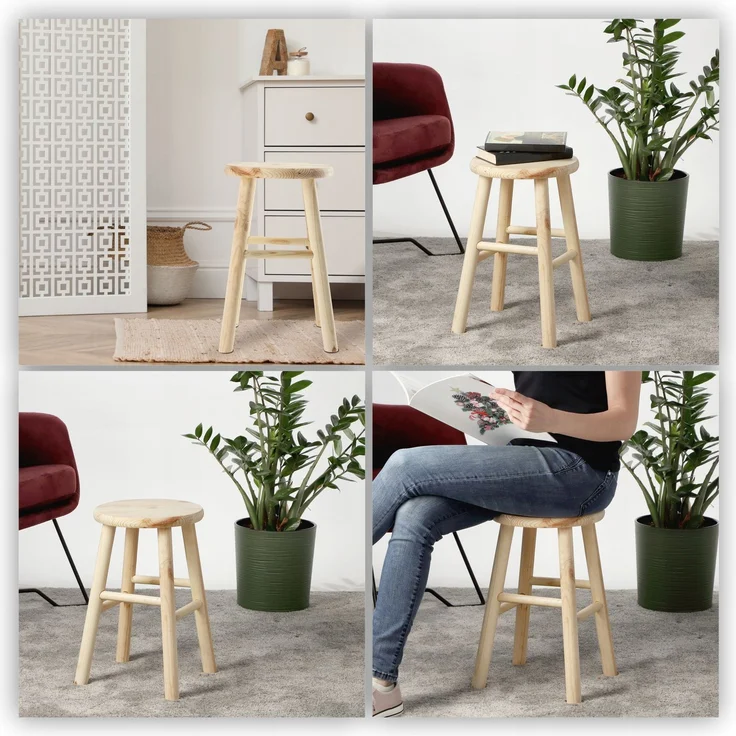 KADAX Holz-Küchenhocker, Hocker, Stuhl, 46 cm, massive Kiefer – Bild 3