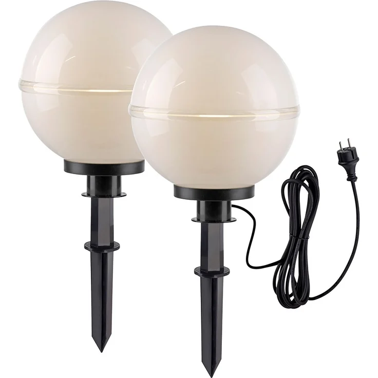2x Außen Steckleuchten, Kugel, weiß, Erdspieß, Kabel, D 30 cm – Bild 1