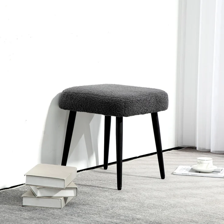 Hocker, Fußstütze, gepolsterter Sitz, Kaschmir-Optik, Stahlbeine, 42 x 42 x 44 cm, Dunkelgrau--Dunkelgrau--42x42x44cm--YOUDENOVA – Bild 4