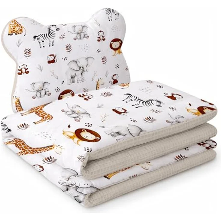 Babynest Nestchen Baby Set für Neugeborene – 5-teilig – Kuschelnest aus 100% Baumwolle & Waffelpique – Babykokon tragbar – für Babybett, Kinderbett & Kinderwagen – OEKO-TEX - ZOO und Sand – Bild 9