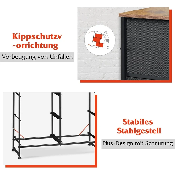 WLIVE Kommode mit 6 Schubladen aus Stoff, Kommodenschrank für Schlafzimmer, Kommode Wohnzimmer, mit Stabiler Stahlrahmen, Holzplatte, Vintagebraun-Schwarz – Bild 5